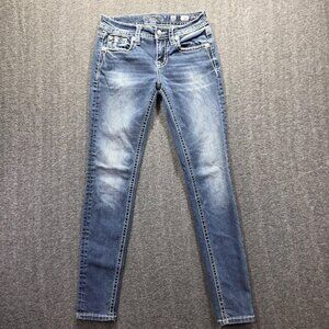 Miss Me Jeans Womens 26 Blue Haley Skinny Rhinestone Embroidered Pockets M3049S